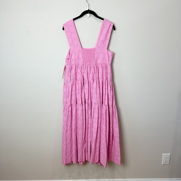 Anthropologie Eyelet Dress Pink Square Neck Tiered - Picture 3 of 8